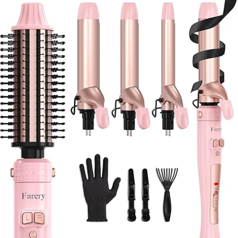 NWT - 4-in-1 Interchangeable Automatic Rotating Curling Iron & Thermal Brush Set